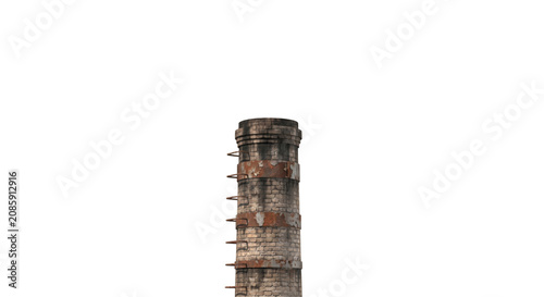 Bild auf Leinwand Old brick industrial chimney with rusty metal bands and ladder rungs