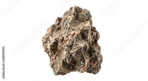 Konstfotografi Close-up view of a rough, textured mineral rock with white and orange veins