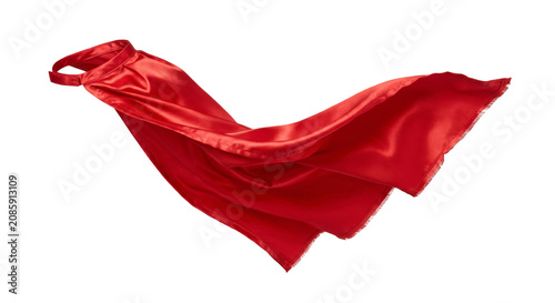 Slika na platnu Flowing red satin cape with a shiny texture, isolated on white background