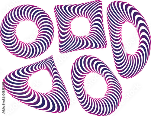 Tableau sur toile Optical illusion toroidal shapes with purple and blue stripes.