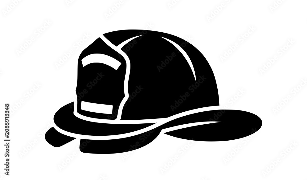 Fototapeta premium Simple firefighter helmet silhouette vector icon with bold black and white emergency safety illustration isolated on white background