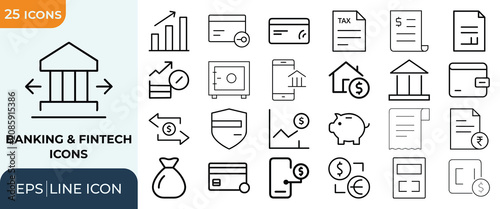 Fotografía Banking and fintech linear icon set displaying financial services investment and monetary transactions