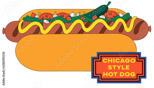 Φωτογραφία Very beautiful realistic vector illustration of a Chicago Style Hot Dog featurin