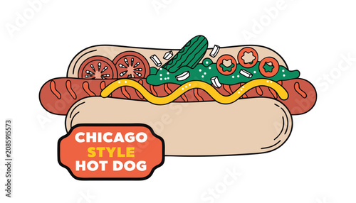 Εκτύπωση καμβά Very beautiful realistic vector illustration of a Chicago Style Hot Dog featurin