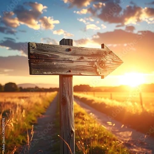 Golden hour over wooden bridge in autumn field.