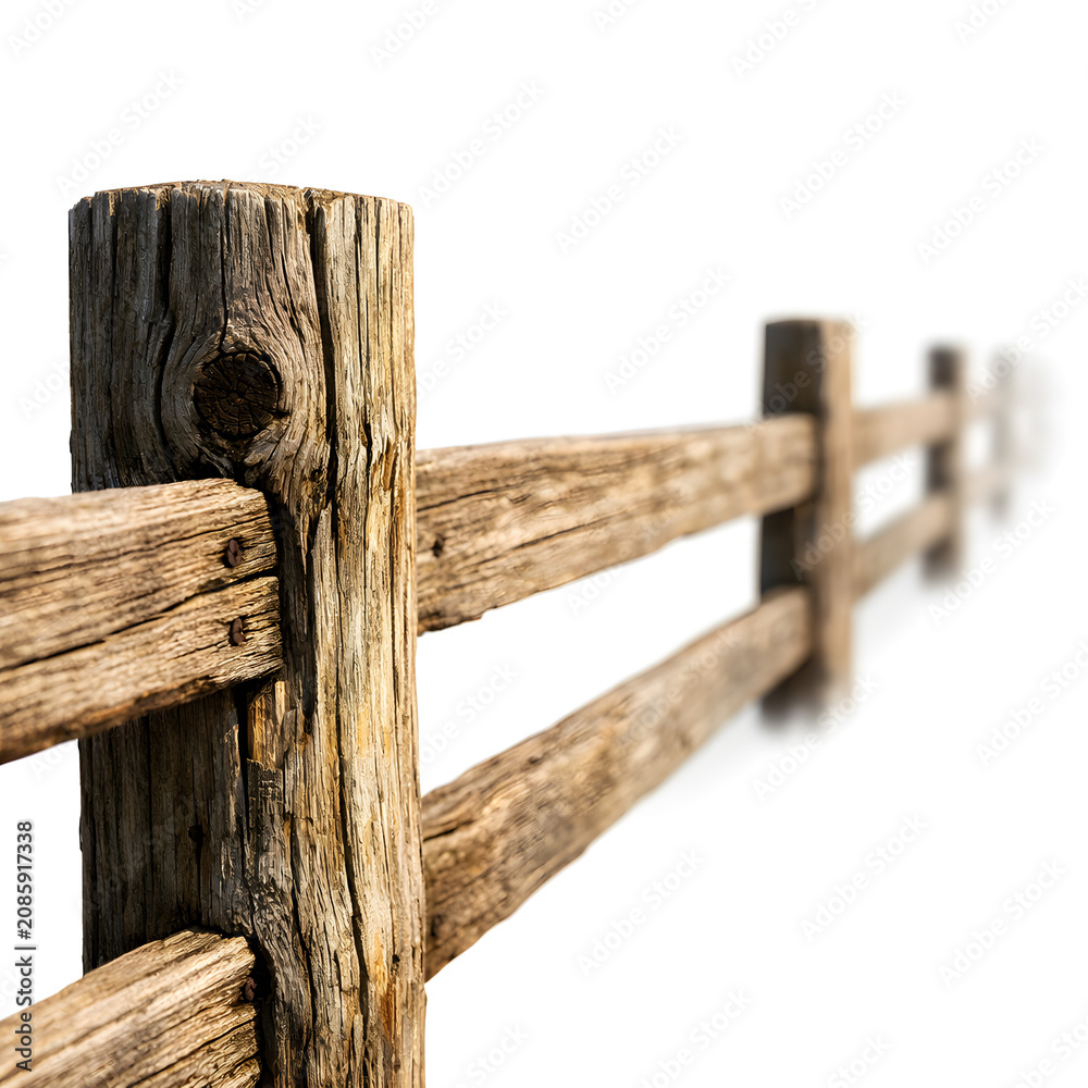 Obraz premium Close-up of rustic weathered wooden fence with soft focus background.