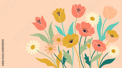 Colorful Spring Wildflower Bouquet Illustration