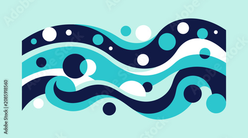 Stylized abstract ocean waves with bubbles illustration