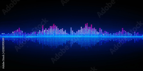 Fotografía Abstract Blue Sound Wave Equalizer Background with Digital Audio Frequency Graph