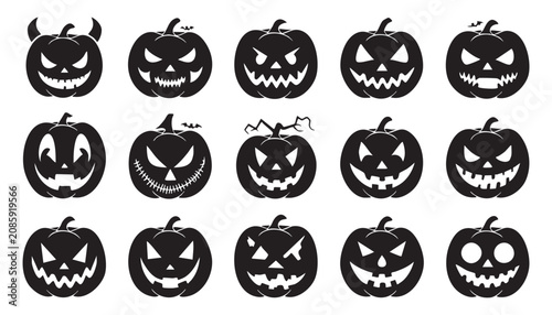 Halloween Pumpkins Faces Vector Illustrations