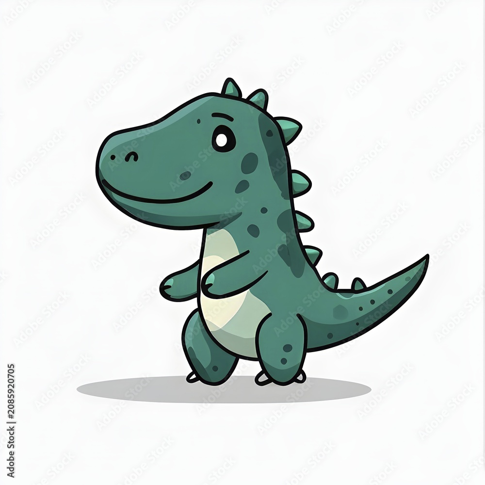 Fototapeta premium Simple cartoon dinosaur with a white background, abstract illustration, AI generated