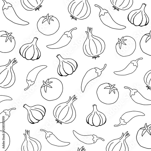 Fotografía Chili and garlic seamless pattern