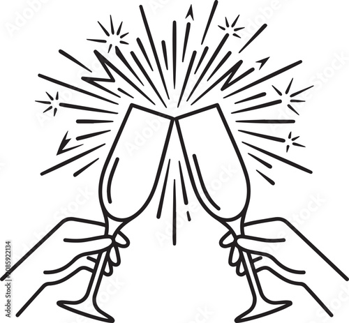 Foto Avant garde crystal champagne coupes clinking minimalist luxury vector graphic
