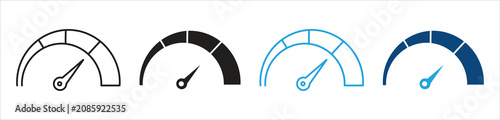 Speed meter icon set, representing speed, performance, acceleration, fast delivery, efficiency, dashboard gauge, vector illustration