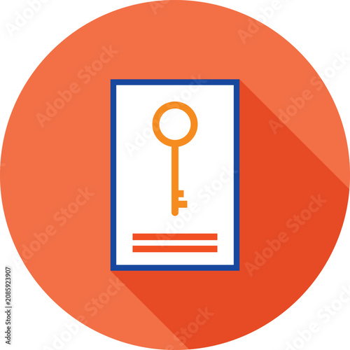 Flat Design Key in Document Frame Isolated