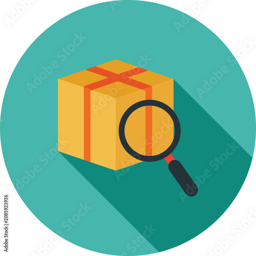 Flat Design Cardboard Box with Magnifying Glass Isolated