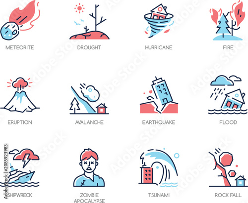 Gradient Disaster and Catastrophe Icons Elements Set
