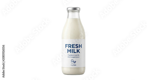 Принти на полотні Glass bottle of fresh pasteurized and homogenized milk labeled 1 liter