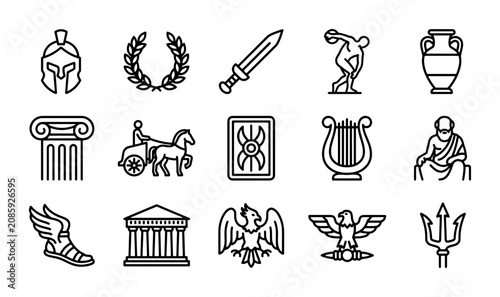 Canvastavla Ancient Greek Roman Icons Set, Mythology History Symbols Vector Collection, Clas