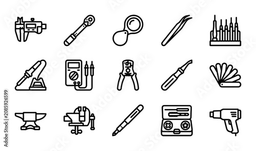 Precision Tools Icon Set: Engineering, Repair, Crafting, and DIY Vector Graphics
