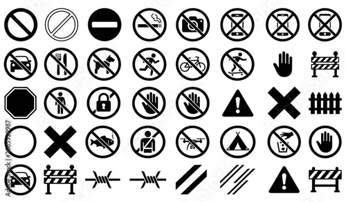Foto Forbidden Prohibition and No Entry Symbol Collection Black Outline Vector Icons