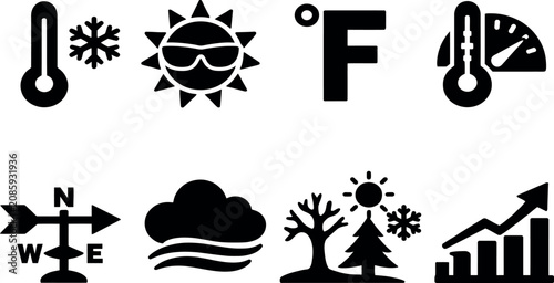 Konstfotografi Premium Weather and Climate Icon Set featuring Thermometer symbols, Fahrenheit s