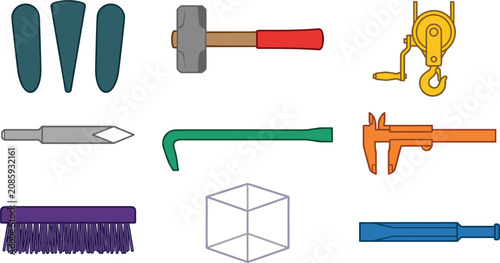 Εκτύπωση καμβά Traditional Stone Carving and Masonry Hand Tools Icon Set with Sledgehammer Chis