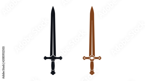 Tableau sur toile Swords With Crossguards Silhouette Style On White Background