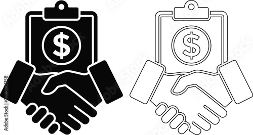 Business handshake with financial clipboard dollar sign icon handshake agreement business contract partnership clipboard corporate collaboration