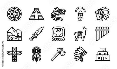 Foto Ancient Civilizations Icons Set: Aztec, Maya, Inca Symbols, Tribal Art, Cultural