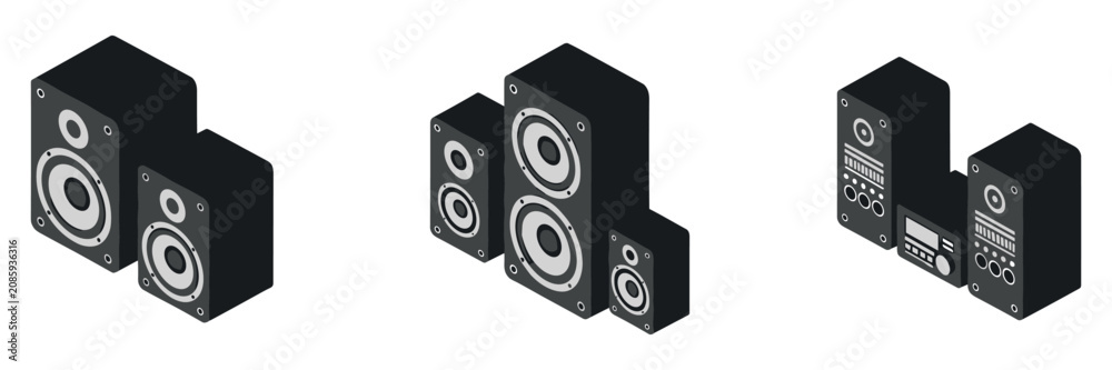 Fototapeta premium Speaker units grouped as audio system set on white background