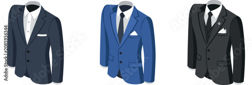 Men suits neatly arranged on exhibition mannequin stands