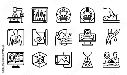 Foto Medical Imaging Icons Set: MRI, X-Ray, Ultrasound, CT Scan, Mammography, Vector