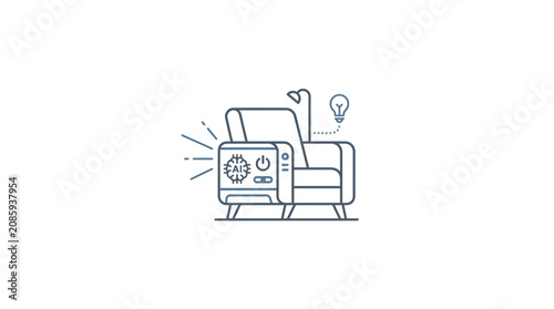 Fotografie Portable power station and lamp on a chair.