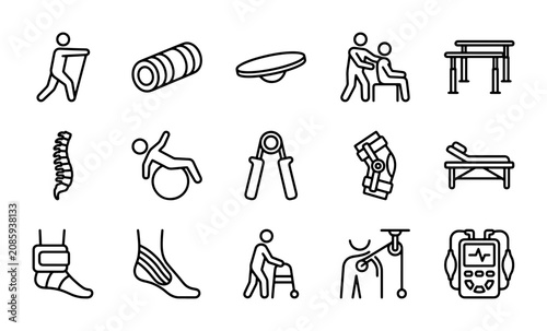 Physical Therapy Icons, Rehabilitation Equipment, Medical Treatment Symbols, Healthcare Vector Set