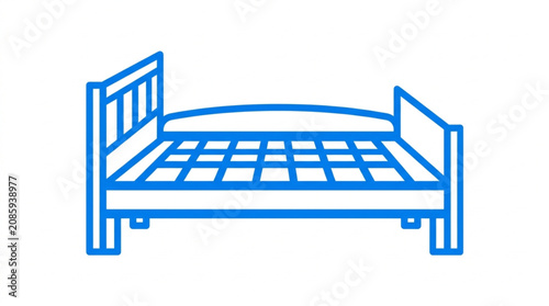 Fotografie Simple blue line drawing of a bed frame with mattress.