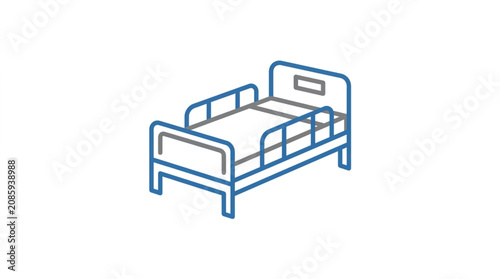 Φωτογραφία Simple blue line drawing of a childs bed with safety rails.