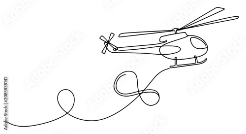 Bild auf Leinwand Helicopter with long looping flight path in continuous line art style
