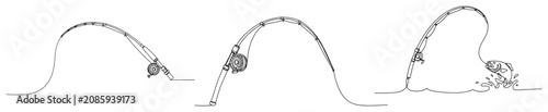 Valokuva Fishing rods catching a jumpy fish in continuous line art style