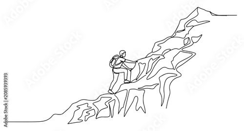 Bild auf Leinwand Mountain climber ascending steep rocky terrain in minimalist continuous line art
