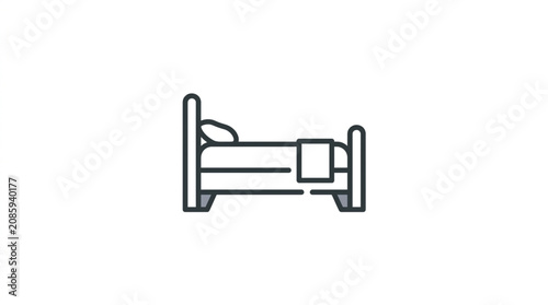 Schilderij op canvas Simple Line Art Icon of a Bed with Pillow and Blanket.