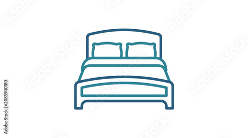 Bilde på lerret Simple Line Art Icon of a Bed with Pillows and Blanket.