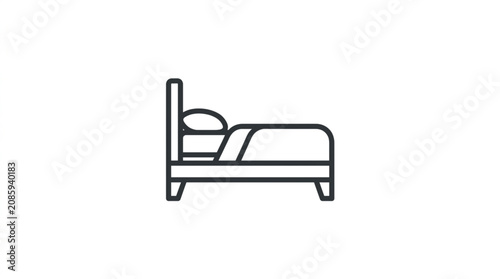 Schilderij op canvas Simple Line Art Icon of a Bed with Pillow and Blanket.
