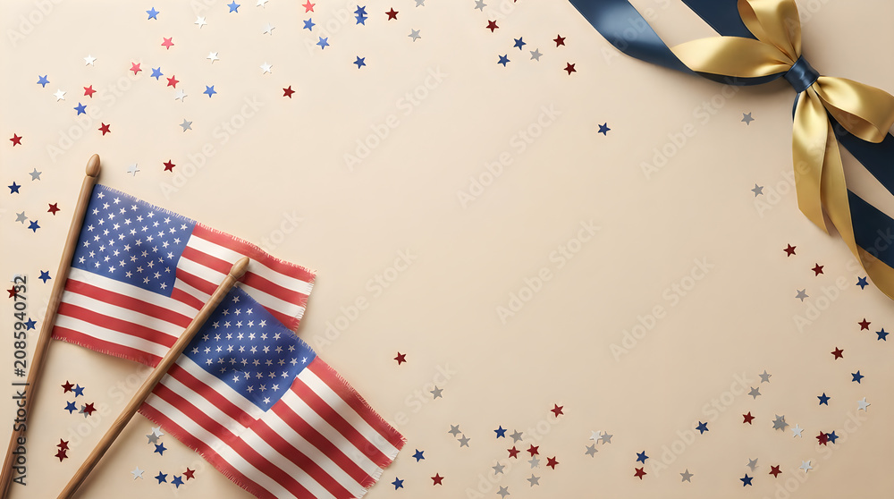 Obraz premium Labor day celebration american flags confetti and ribbons patriotic holiday concept