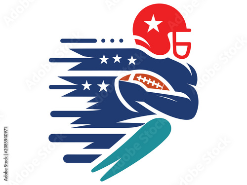 American Football Running Back Silhouette, Gridiron Speed Motion Logo, Vector USA Sports Emblem