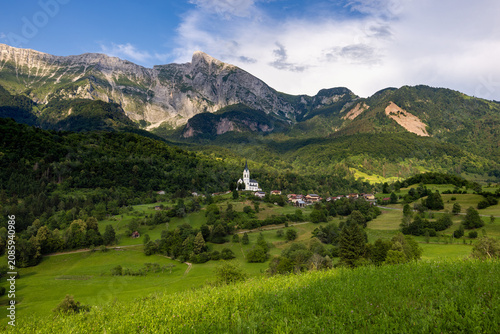 Church of Drežnica Surrounded by Green Pastures in Slovenia