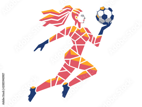 Geometric Polygonal Soccer Woman Illustration, Low Poly Female Athlete Icon, Vector Low-Poly Sports Graphic