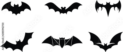Collection of six unique bat silhouettes for halloween decor