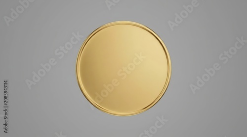 Golden Blank Circular Coin Shape Isolated on Gray Background for Currency or Corporate Award Presentation Design