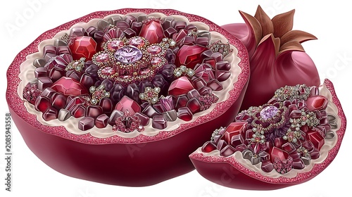 Ornate magical golden pomegranate fruit design high resolution picture